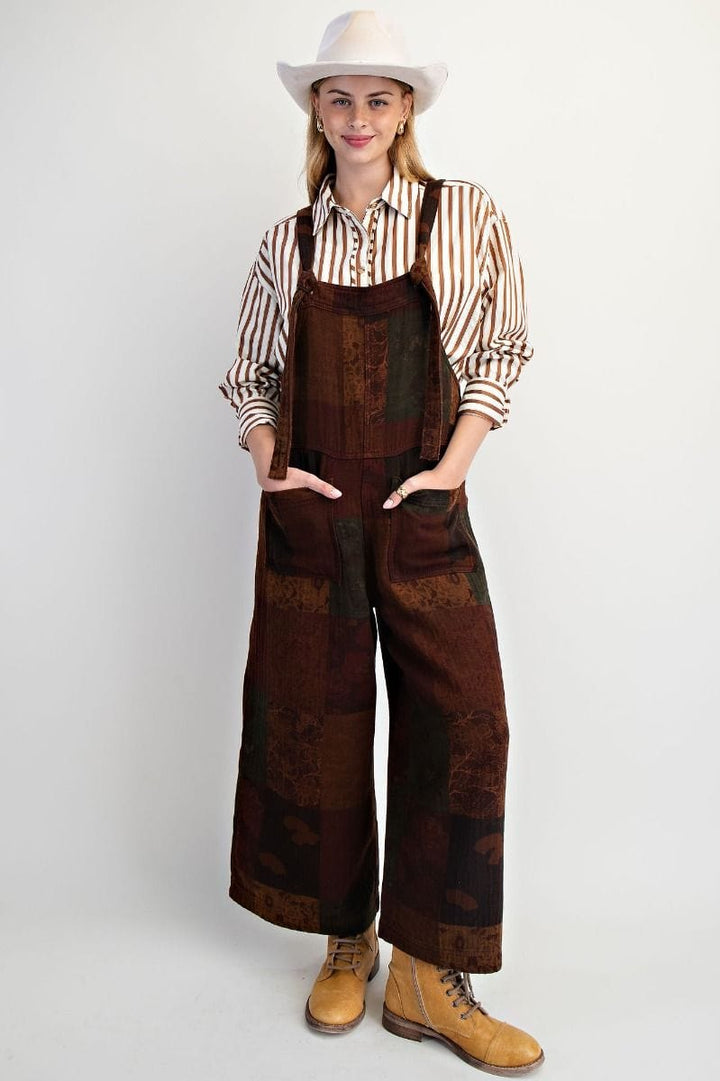 Easel Patchwork Printed Tie Strap Cotton Gauze Jumpsuit