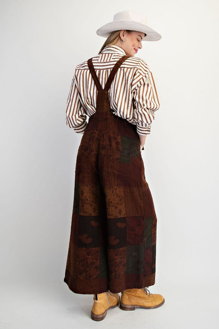 Easel Patchwork Printed Tie Strap Cotton Gauze Jumpsuit