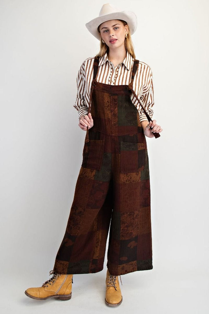 Easel Patchwork Printed Tie Strap Cotton Gauze Jumpsuit
