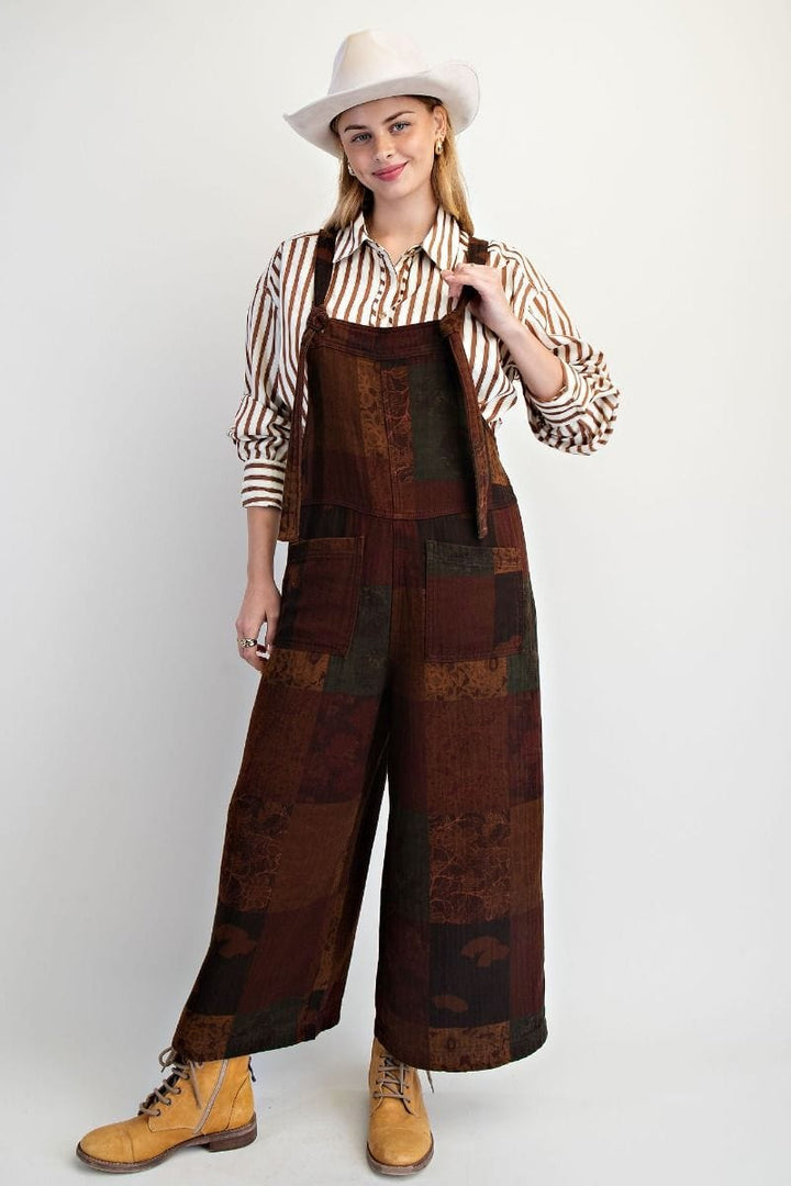 Easel Patchwork Printed Tie Strap Cotton Gauze Jumpsuit