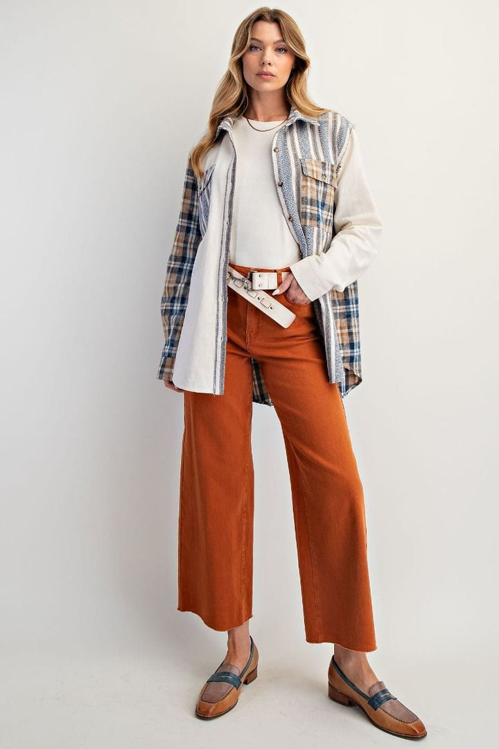 Easel Plaid and Striped Pattern Button Down Shacket