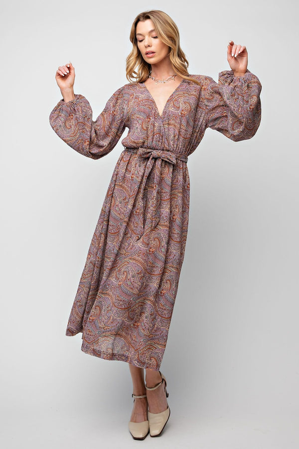 Easel Printed Crinkled Chiffon Midi Dress