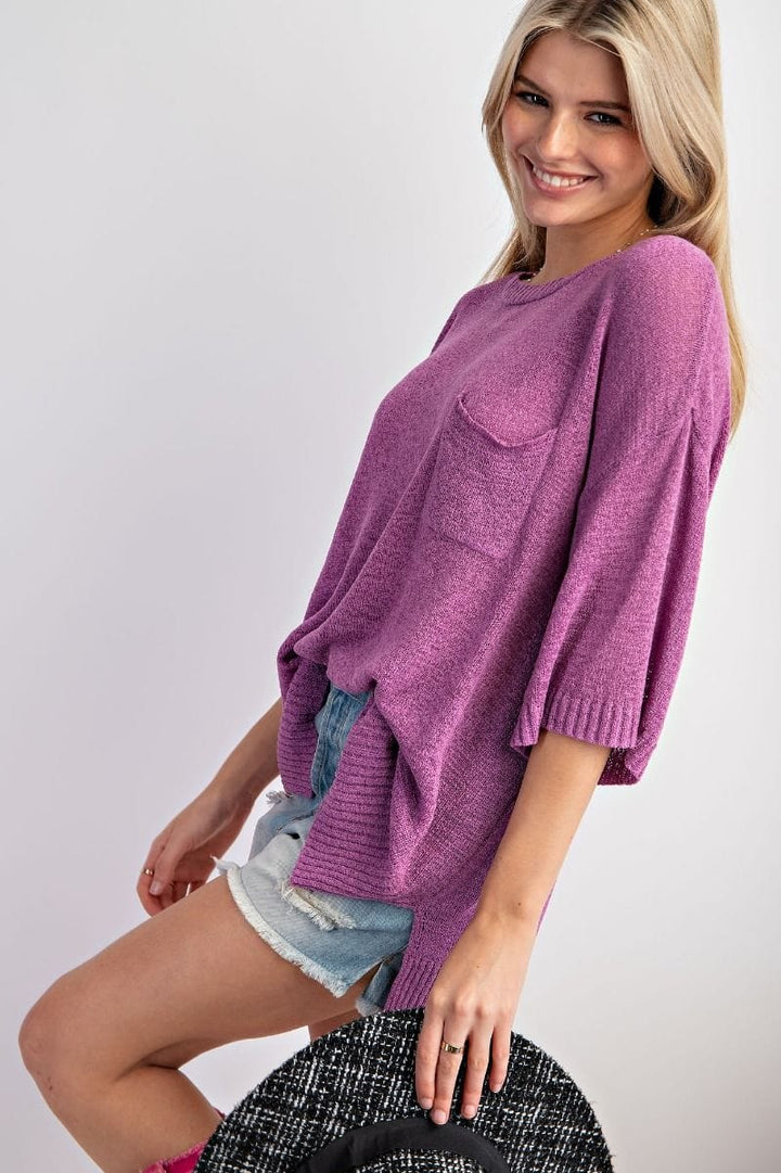 Easel Short Sleeve Knitted Sweater Top