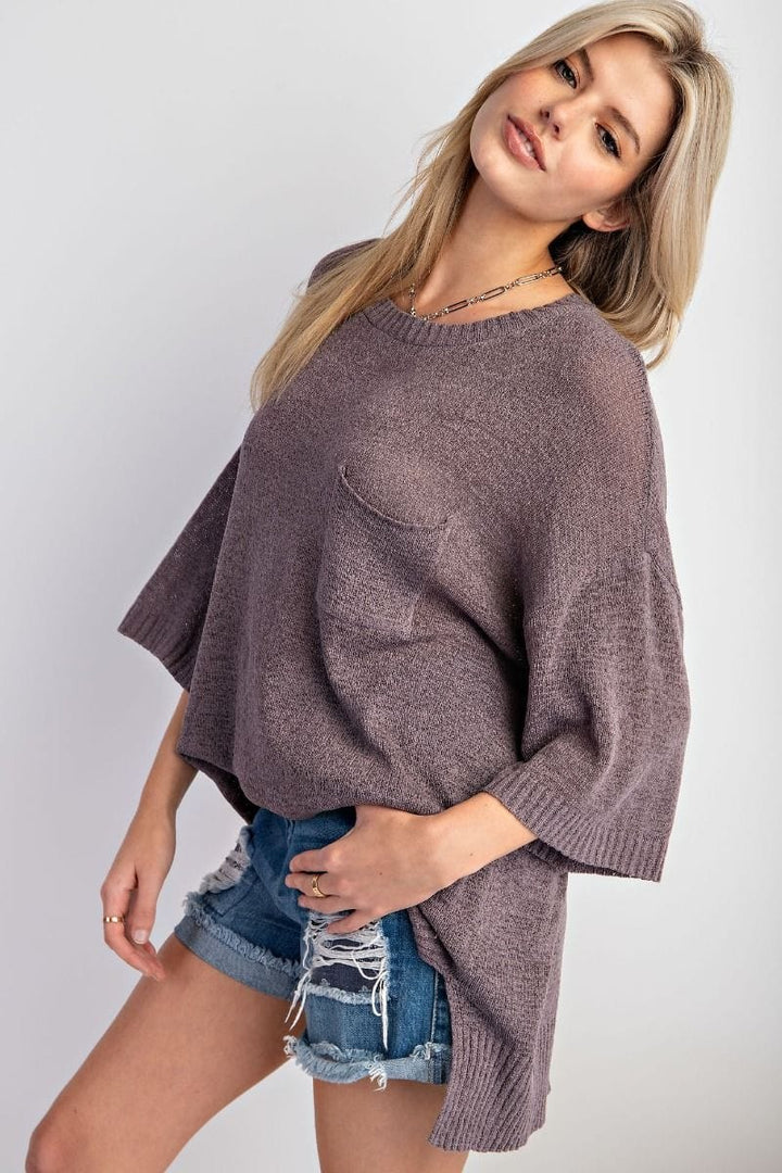 Easel Short Sleeve Knitted Sweater Top