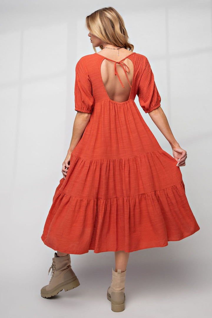 Easel Short Sleeved Tiered Linen Dress