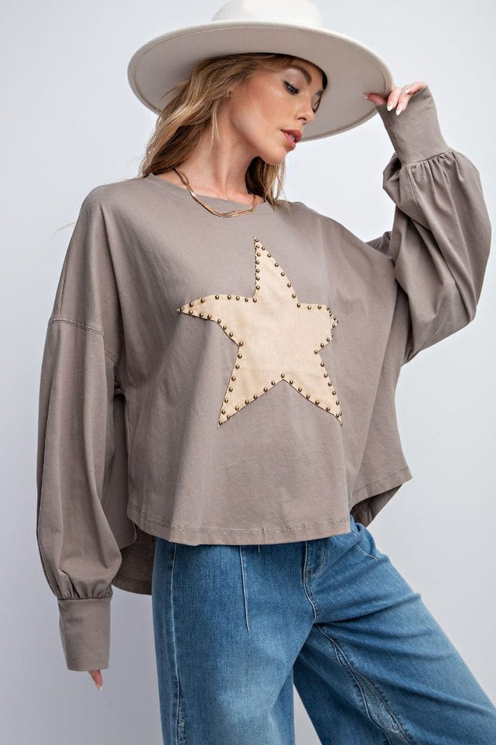 EASEL Star Studded Patch Top