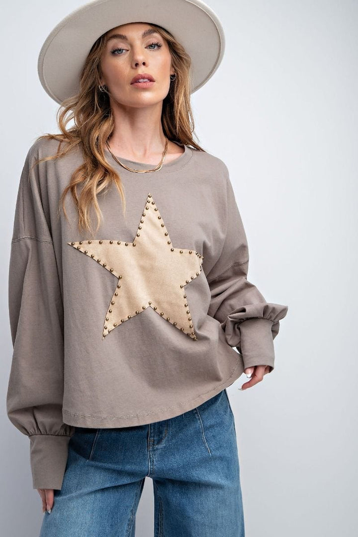 EASEL Star Studded Patch Top