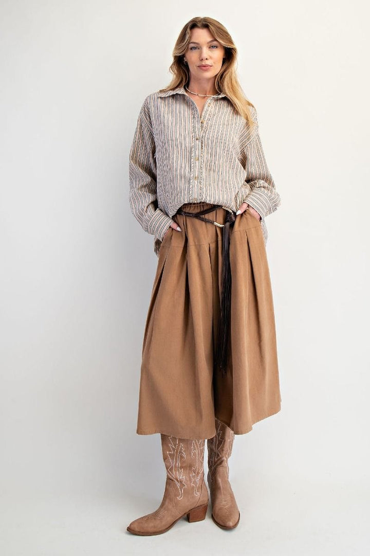 Easel Vertical Stripe Oversized Button Down Collared Long Sleeve Shirt