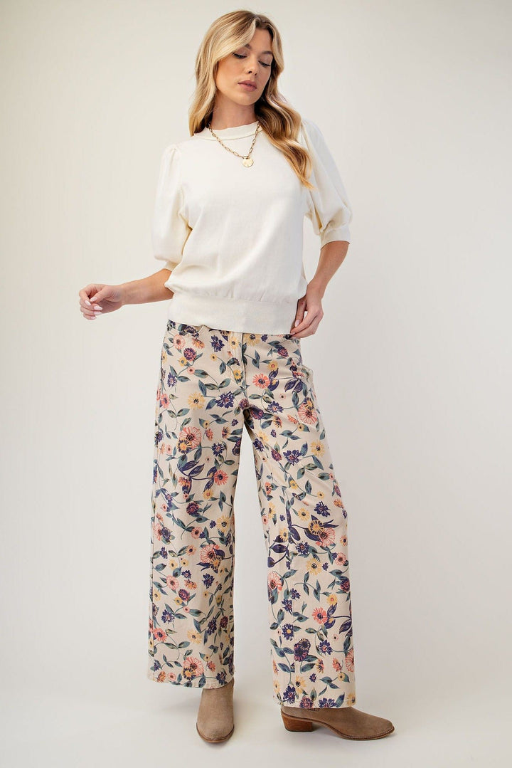 Easel Washed Floral Print Denim Twill Denim Jeans