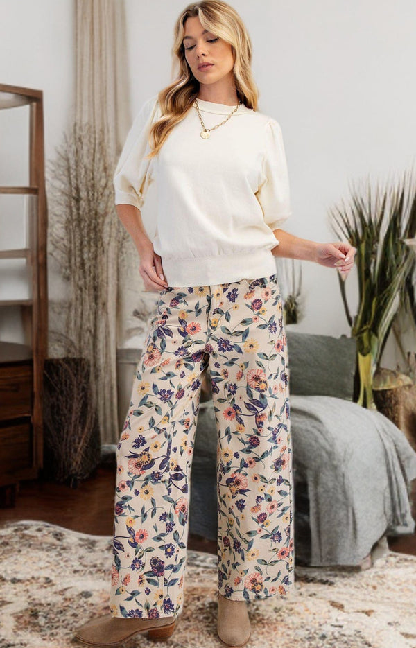 Easel Washed Floral Print Denim Twill Denim Jeans