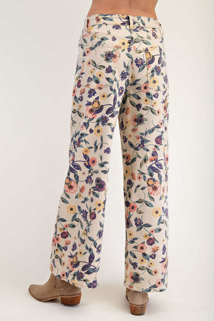 Easel Washed Floral Print Denim Twill Denim Jeans