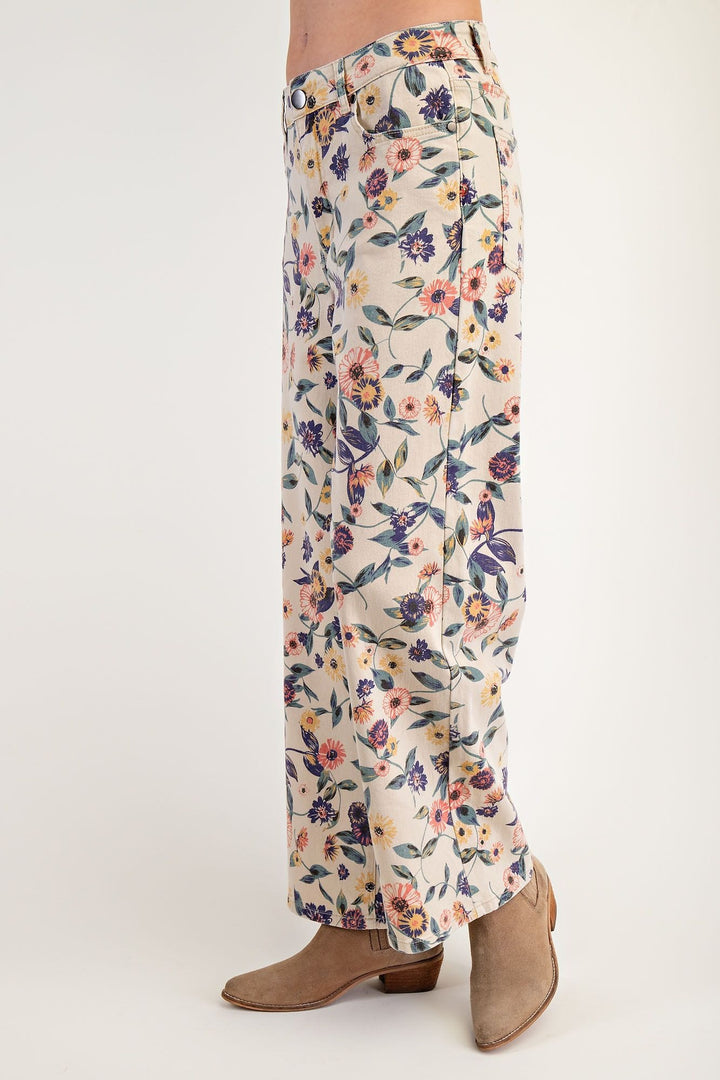 Easel Washed Floral Print Denim Twill Denim Jeans