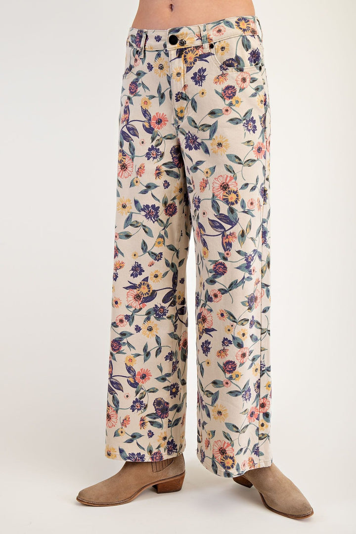 Easel Washed Floral Print Denim Twill Denim Jeans