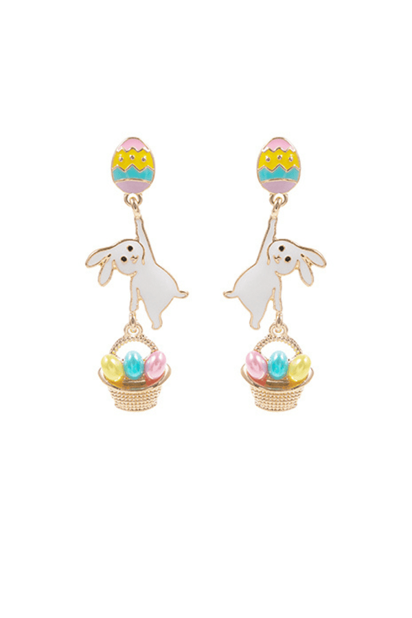 Easter Theme Enamel Bunny and Egg Basket Post Drop Earrings