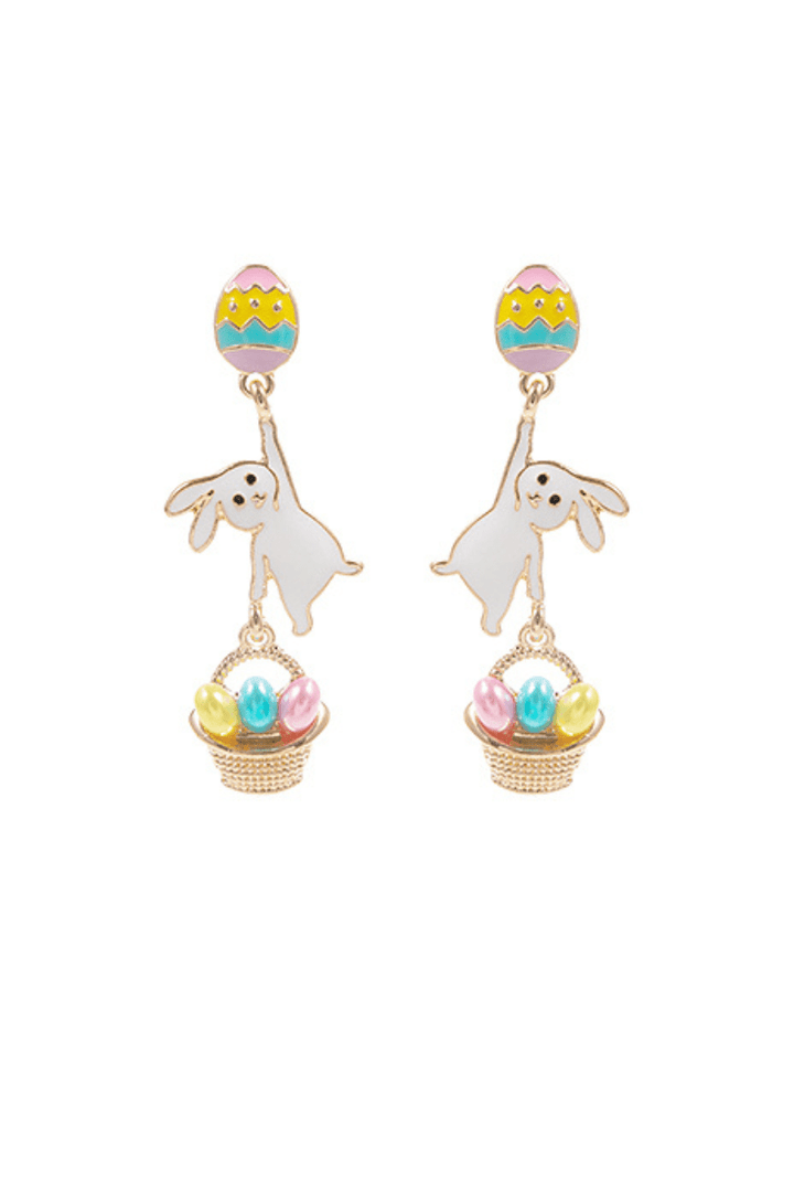 Easter Theme Enamel Bunny and Egg Basket Post Drop Earrings