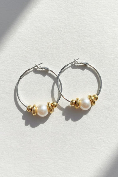 Eileithya Freshwater Pearl Center Beaded Hoop Earring with Metal Accents