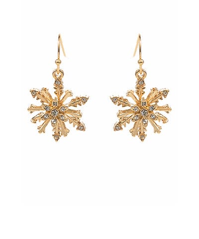 Elegant Crystallized Dimensional Winter Snowflake Drop Earrings