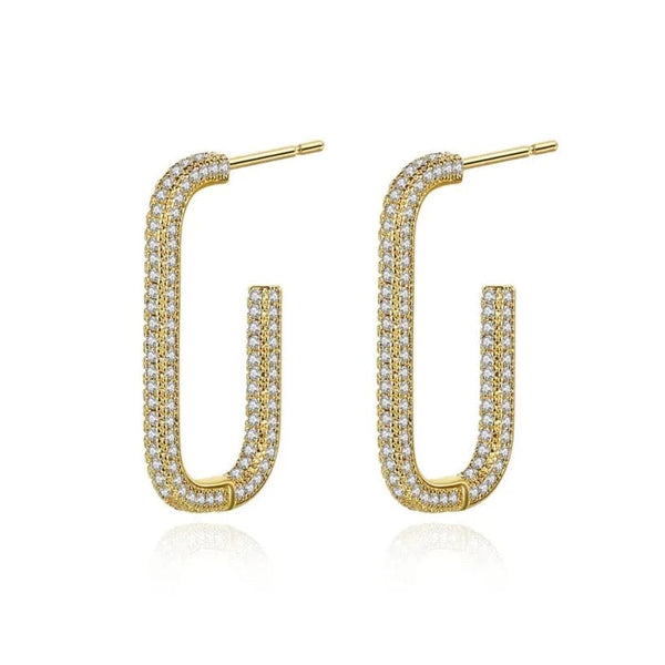 Elegant Glittery Rectangle Huggie Earring CZ Gold Plated