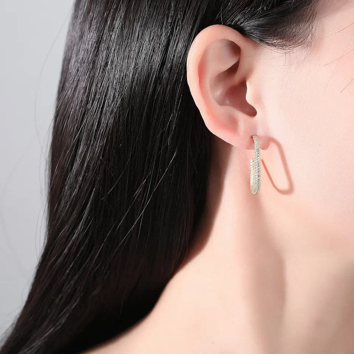 Elegant Glittery Rectangle Huggie Earring CZ Gold Plated