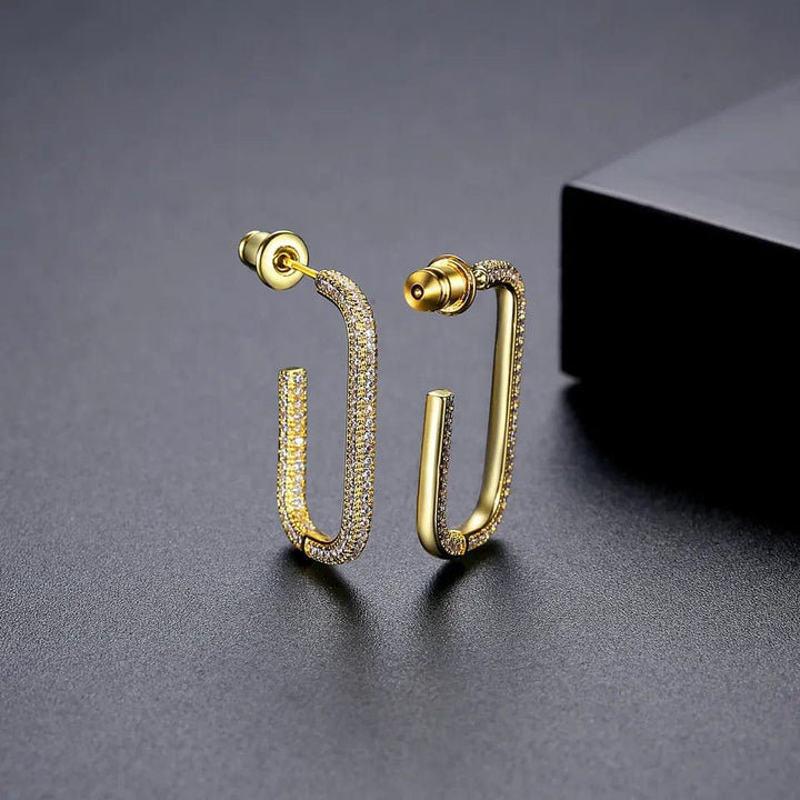 Elegant Glittery Rectangle Huggie Earring CZ Gold Plated
