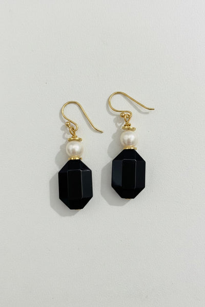 Elpis Simple Faceted Bead Freshwater Pearl Accent Dangle Earrings