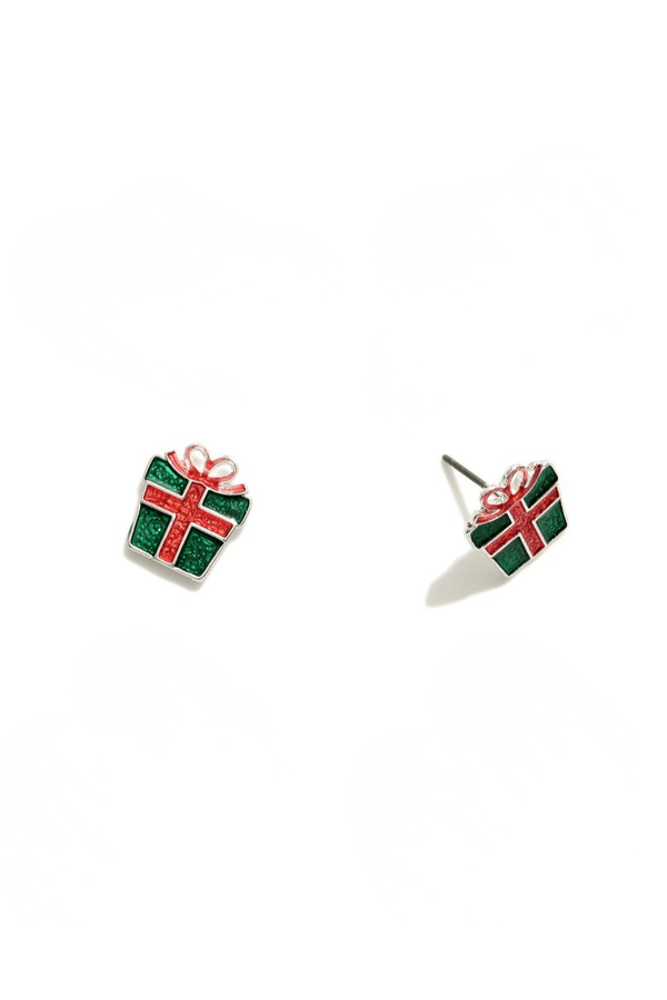 Enamel Christmas Giftbox Stud Earrings