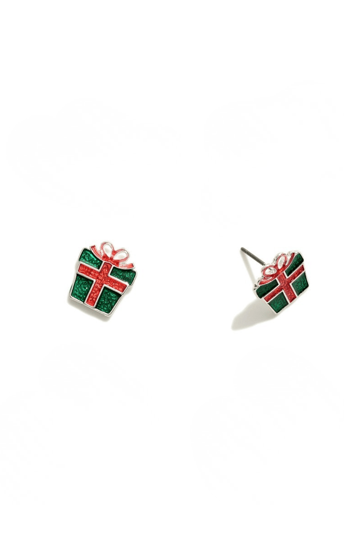 Enamel Christmas Giftbox Stud Earrings