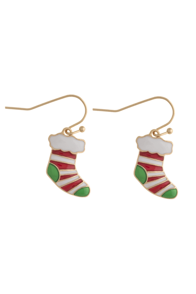 Enamel Coated Christmas Stocking Dangle Earrings