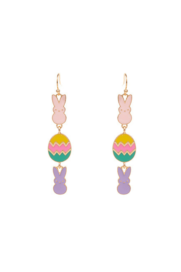 Enamel Easter Bunny and Egg Linear Drop Earrings