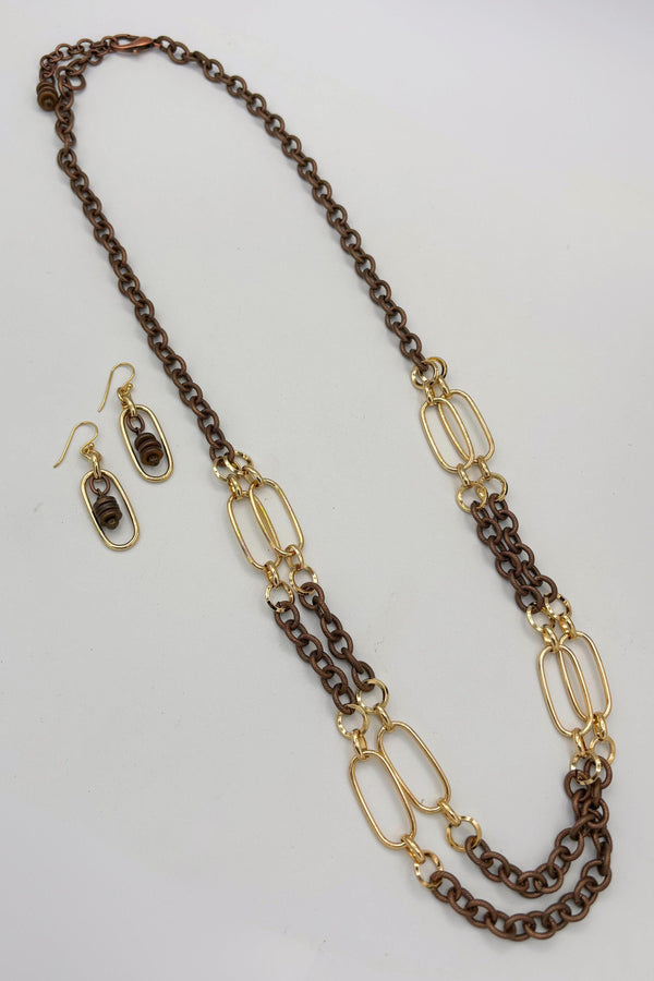 Esther Antiqued Etched Cable Mixed Chain Long Necklace