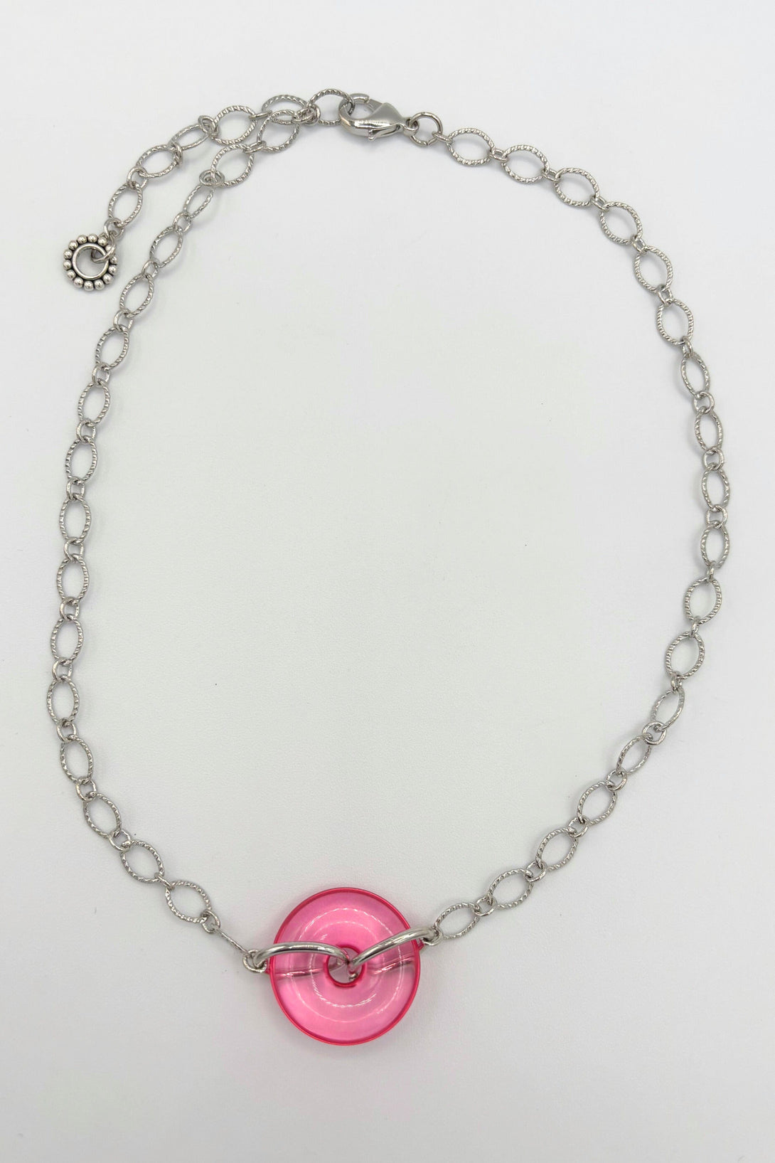 Etched Cable Chain Necklace with Colored Donut Ring Centerpiece