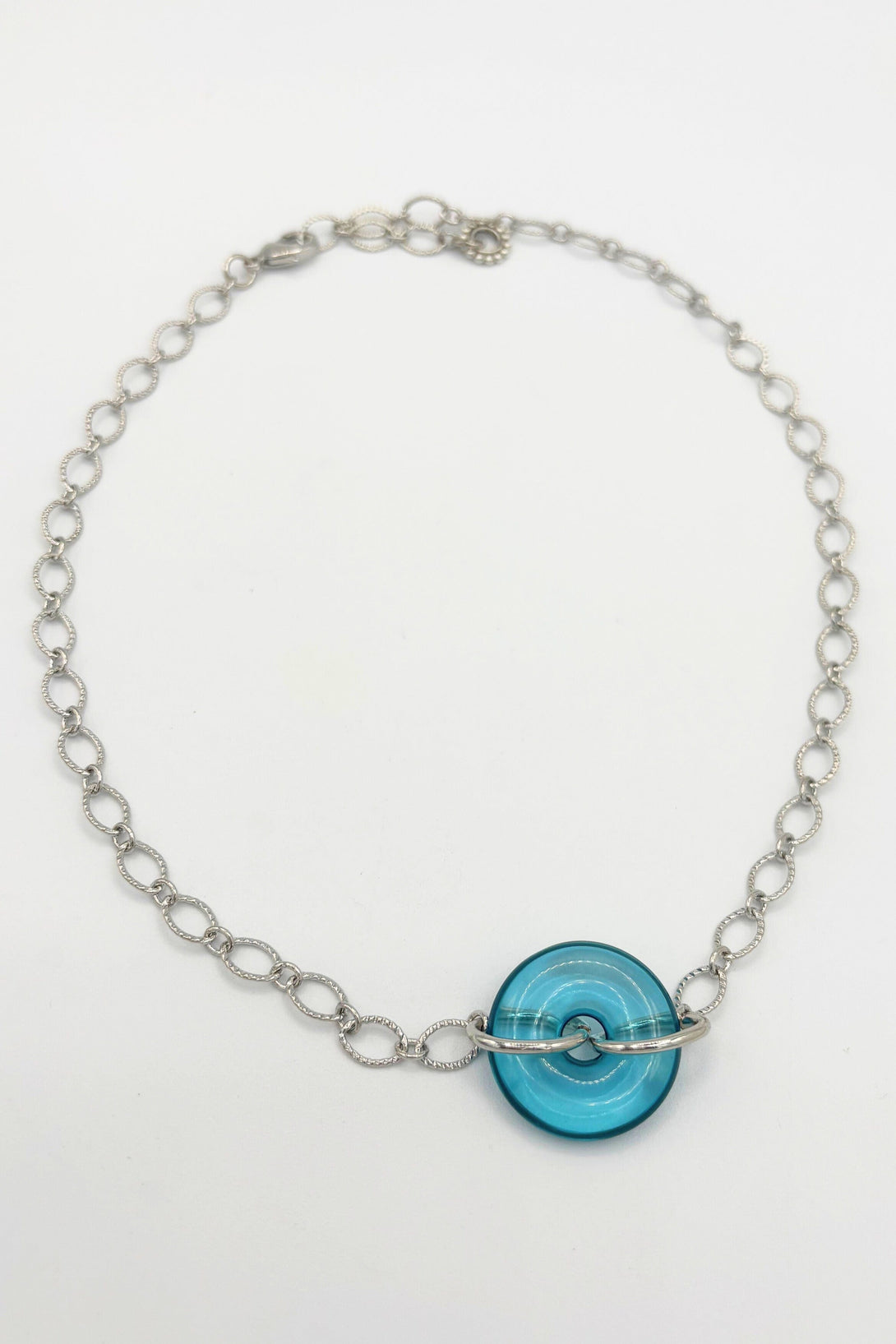 Etched Cable Chain Necklace with Colored Donut Ring Centerpiece