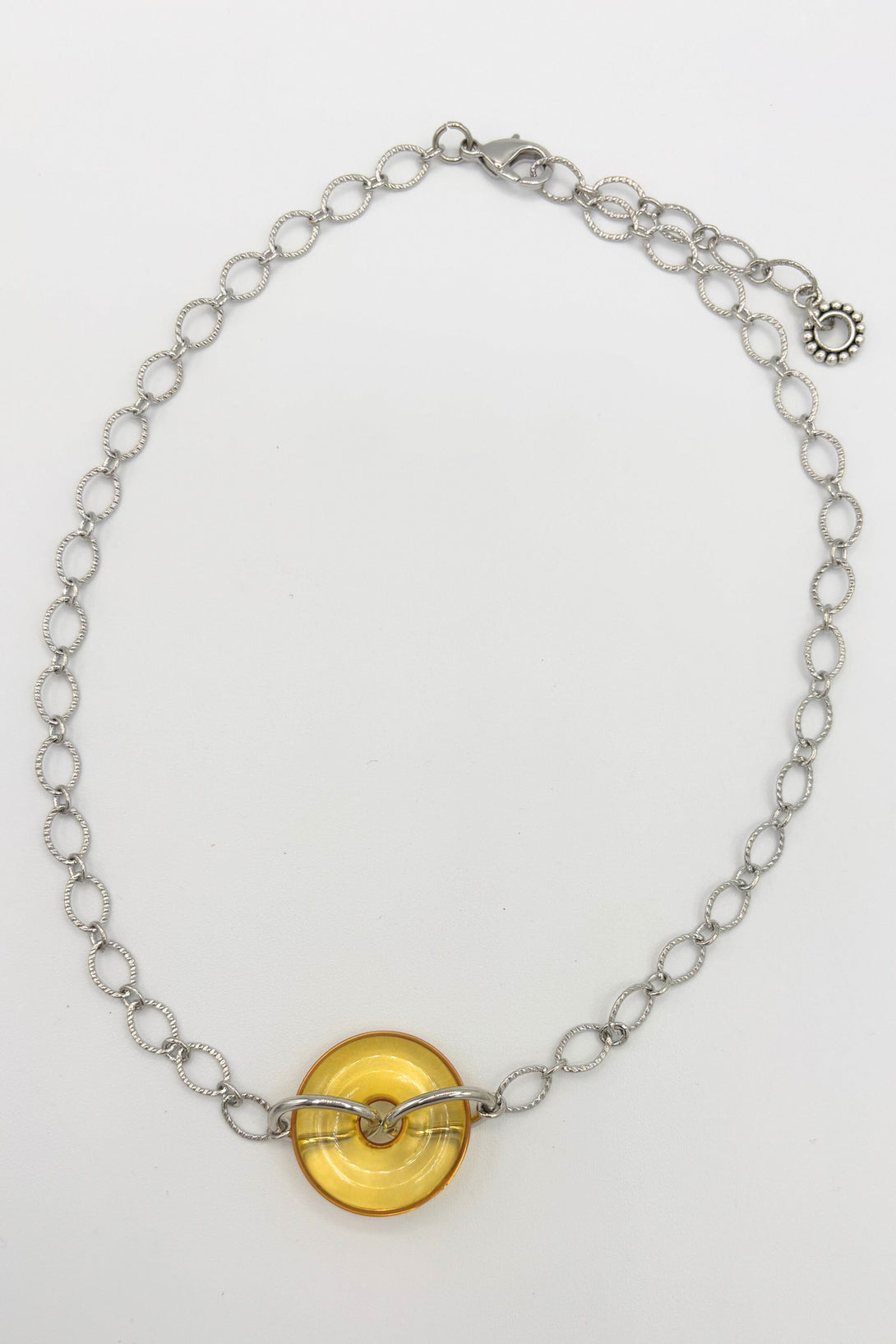 Etched Cable Chain Necklace with Colored Donut Ring Centerpiece