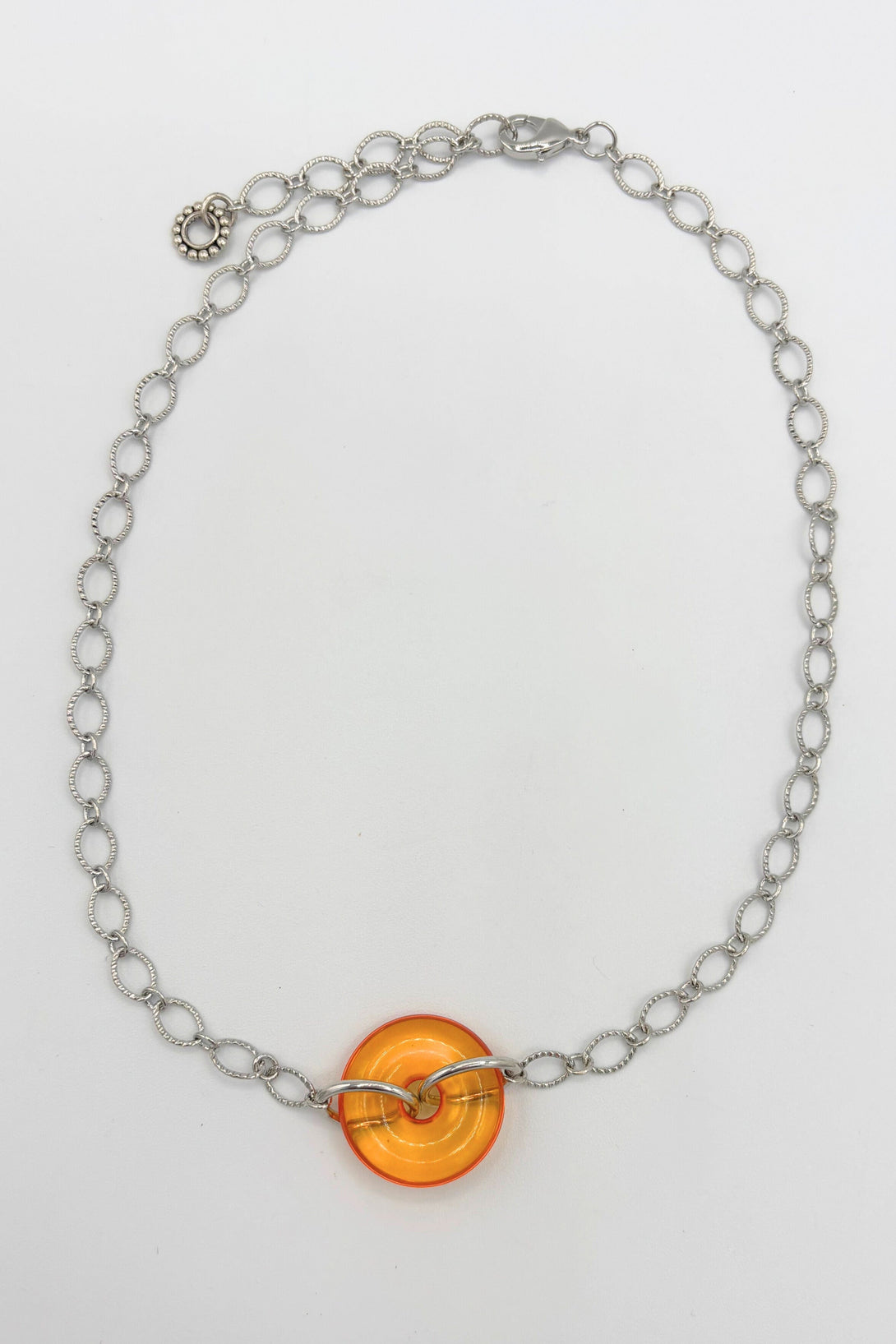 Etched Cable Chain Necklace with Colored Donut Ring Centerpiece