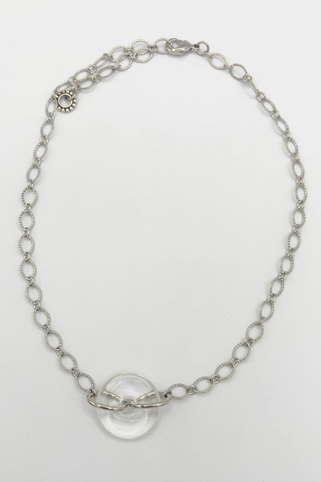 Etched Cable Chain Necklace with Colored Donut Ring Centerpiece