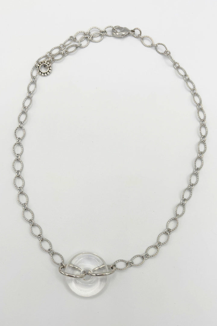 Etched Cable Chain Necklace with Colored Donut Ring Centerpiece
