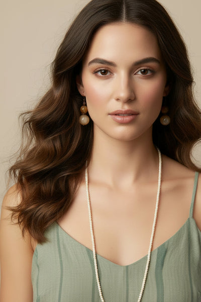Euporie Handmade Shimmer and Flat Metal Bead Dangle Earrings