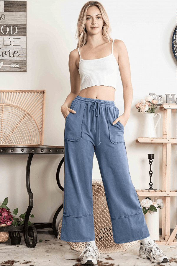 Exposed Seam Elastic Waistband Sweatpants with Defined Pockets