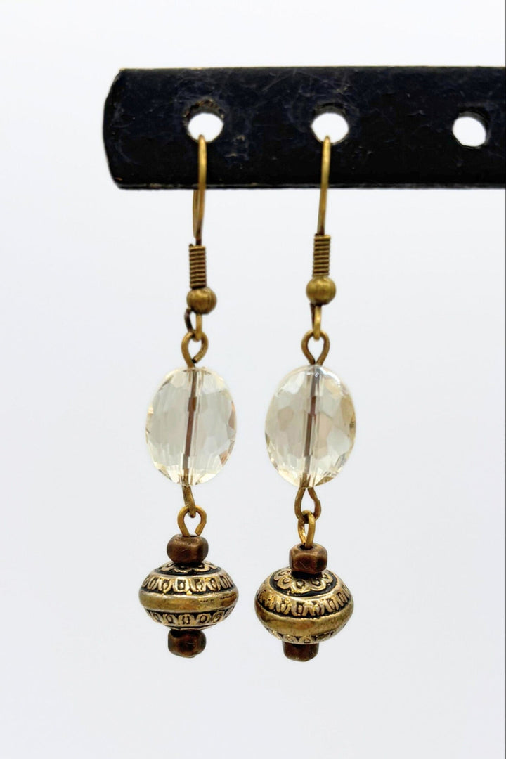 Faceted Oval Crystal Bead with Ornate Accent Beads and Antiqued Metal French Hooks