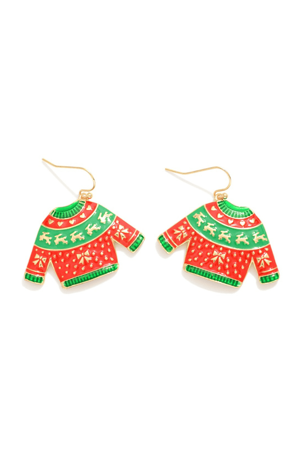 Fair Isle Enamel Christmas Sweater Dangle Earrings