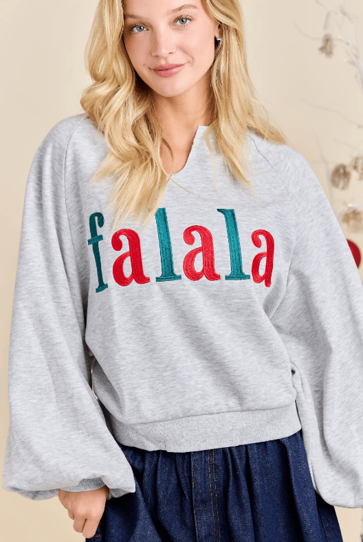 FaLaLa Bold Embroidered Letters Holiday Sweatshirt