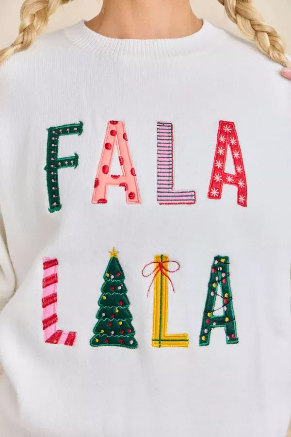 FaLaLaLa Embroidered Multicolor Holiday Sweater