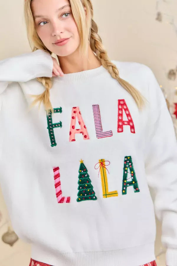 FaLaLaLa Embroidered Multicolor Holiday Sweater