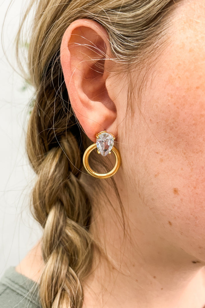Fantasy Large Crystal Teardrop Earring with Gold Ring