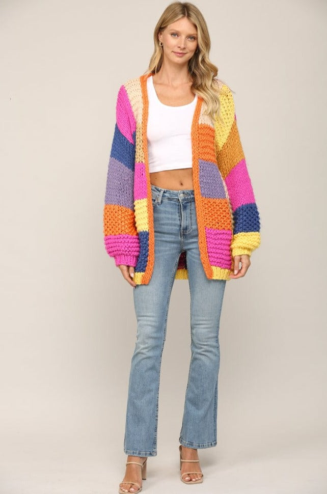 Fate Color Block Chunky Knit Cardigan