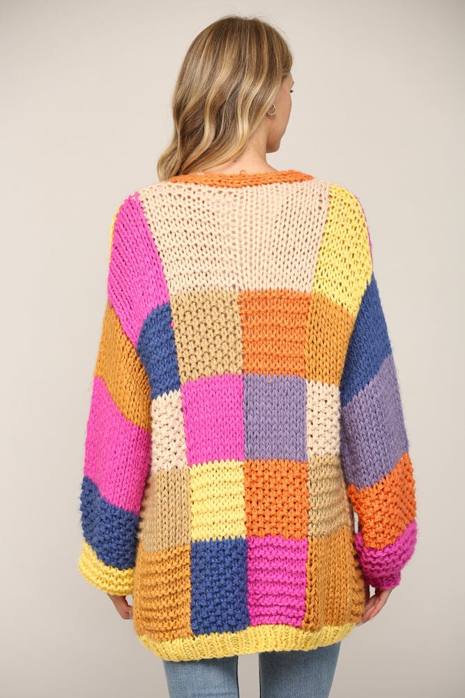 Fate Color Block Chunky Knit Cardigan
