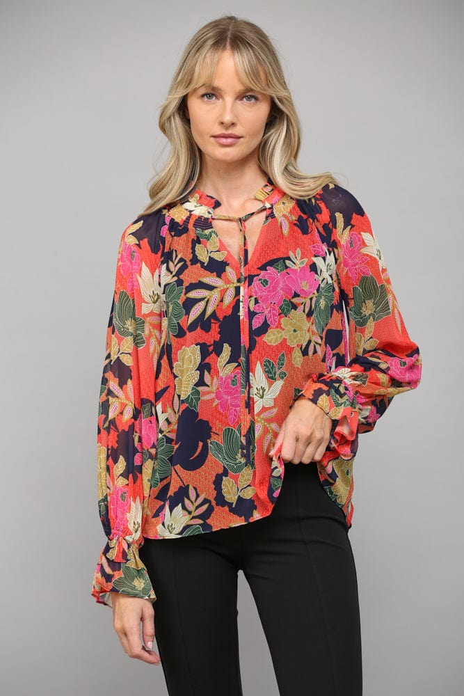 Fate Floral Print Ruffle Neck Blouse