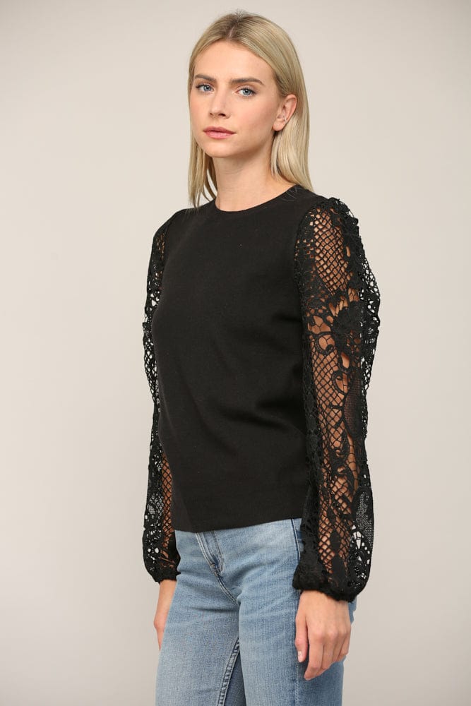 Fate Lace Sleeve Sweater with Contrast