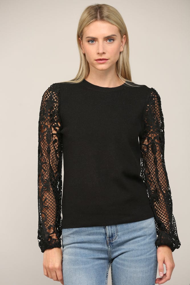 Fate Lace Sleeve Sweater with Contrast