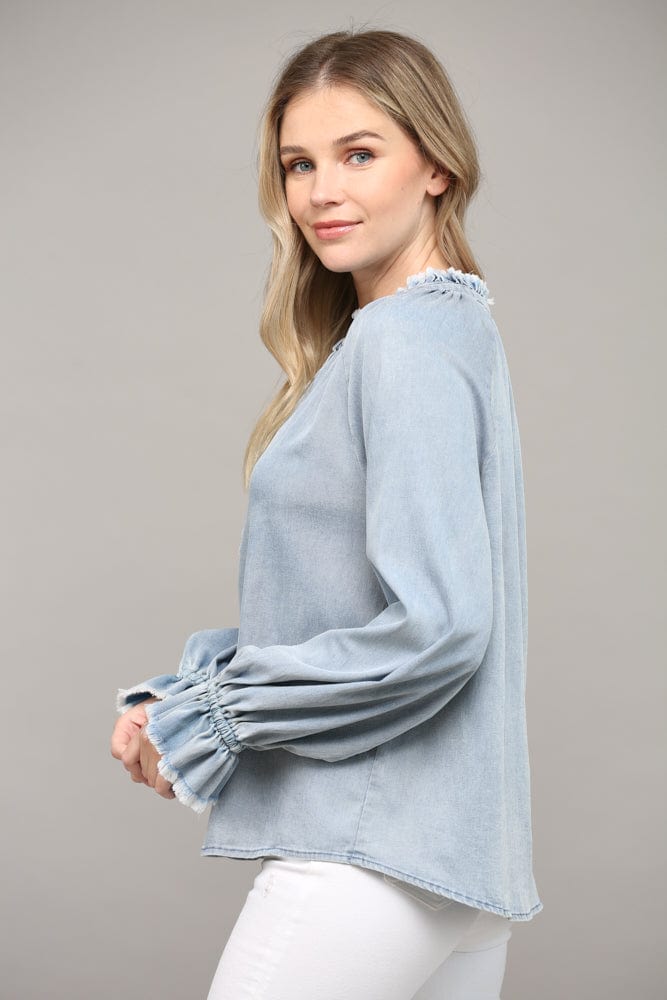 Fate Tencel Blend Top with Ruffle Collar and Cuff